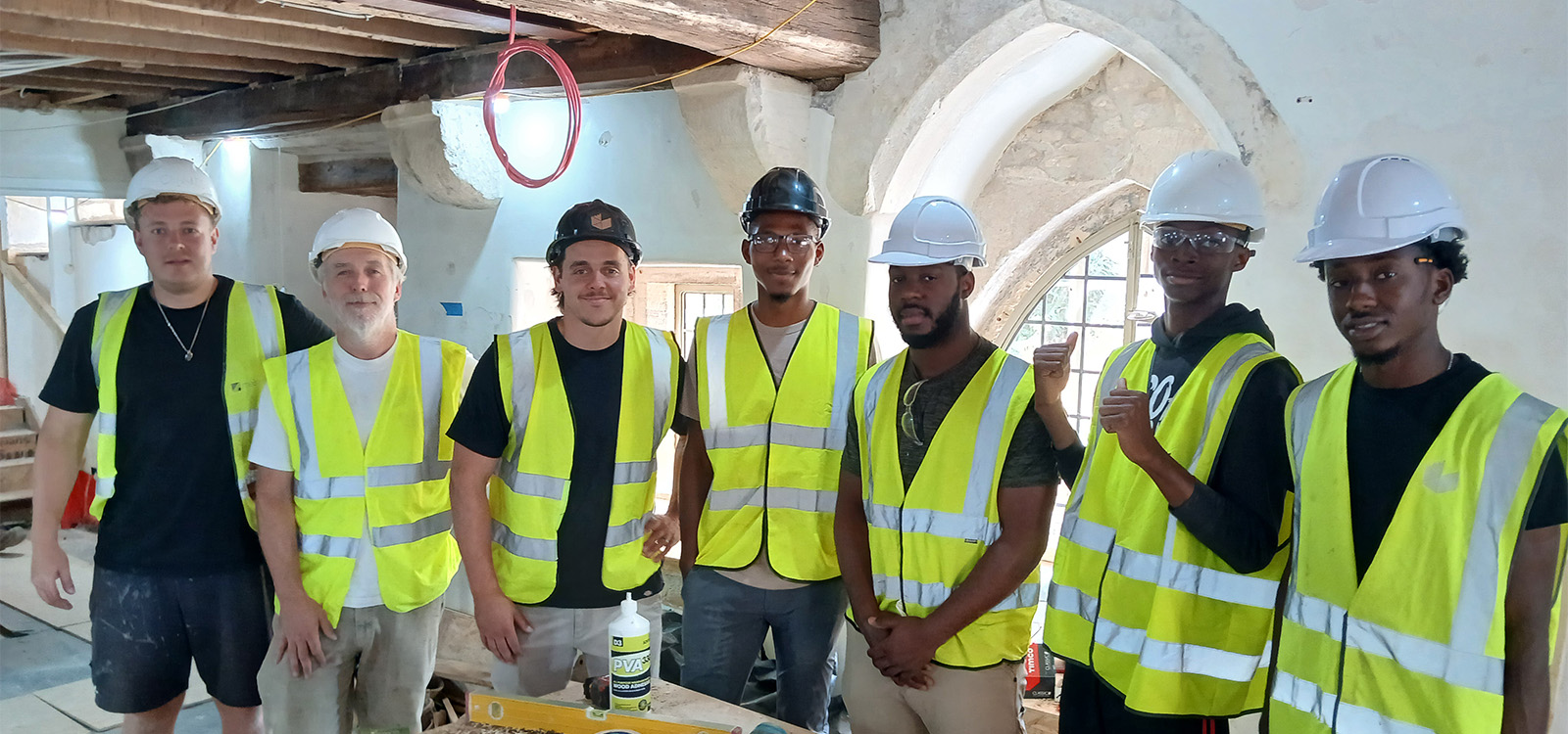Heritage Skills students and the Castellum team on site at the Grade I listed manor house