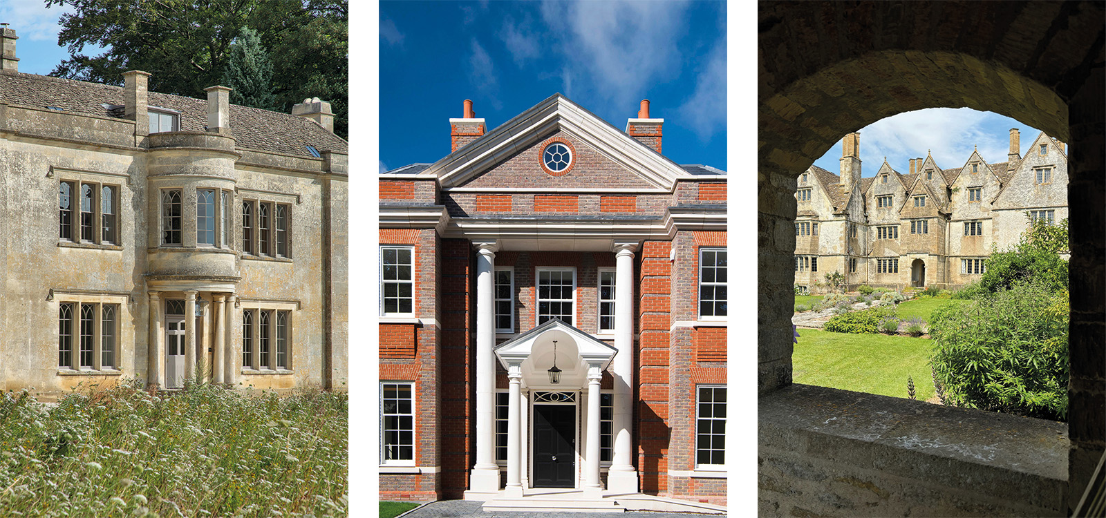 Exterior views of the Cotswolds manor house under conservation